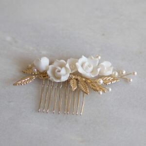 Gold Pearl and Flower Comb - Small